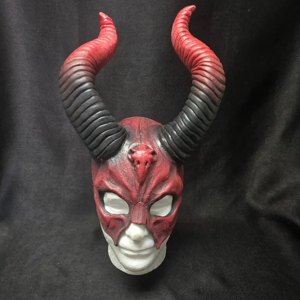 Devil Horn Half Mask Mythical Latex Face Horror Halloween Cosplay